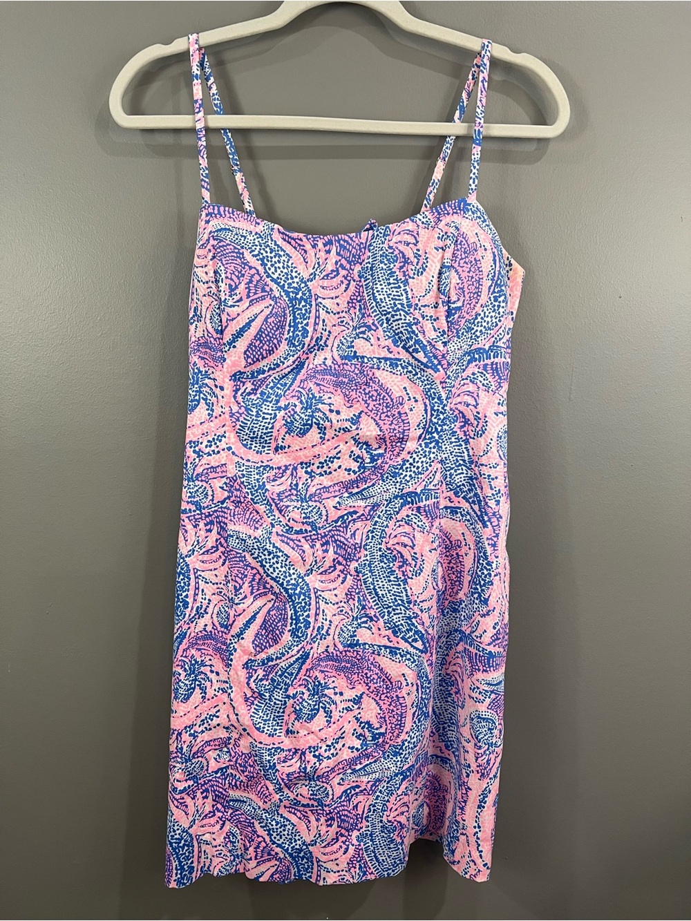 Lilly Pulitzer "Shelli Stretch" dress pink and blue alligator print size 14